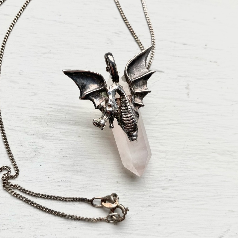 Dragon Quartz Crystal Pendant necklace - Sterling Silver Chain, 925 Brazil